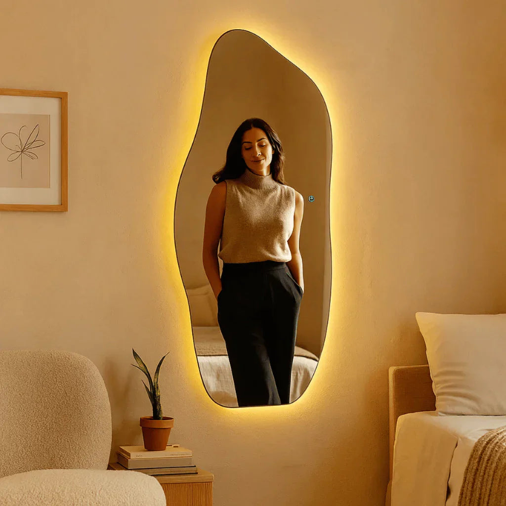 Transforma Tu Espacio: Espejo de Cuerpo Entero Oversized Lopazzi con Marco de Algodón Orgánico y Iluminación LED Ajustable – 115 x 60 cm – ¡Venta Especial!