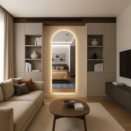 Espejo LED Ovalado Elegante con Base Recta – Disponible en 150 cm y 170 cm – ¡Oferta por Tiempo Limitado!