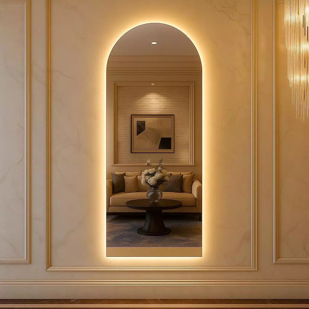 Espejo LED Ovalado Elegante con Base Recta – Disponible en 150 cm y 170 cm – ¡Oferta por Tiempo Limitado!